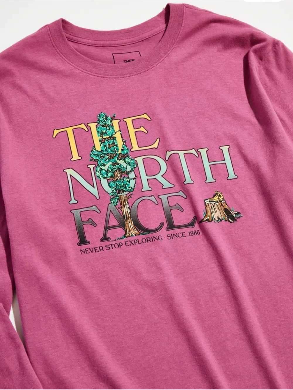 The North Face Magenta Tree Logo Graphic Long Sleeve Unisex Cotton Tee Shirt